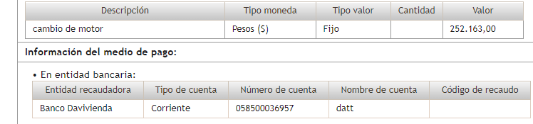 Descripción del pago