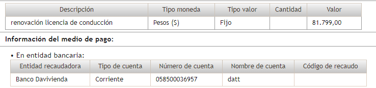 Descripción del pago